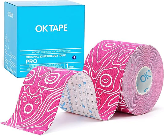 OK TAPE PRO Kinesiology Tape, 2inch x Long Roll 16ft Free Cut Tape, Elastic Athletic Tape Therapeutic Latex Free, Pink+White