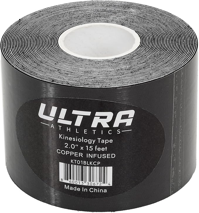 Copper Infused Kinesiology Tape, Water Resistant Premium Elastic Tape, Hypoallergenic, Ideal for Muscle Support & Injury Prevention (Black)