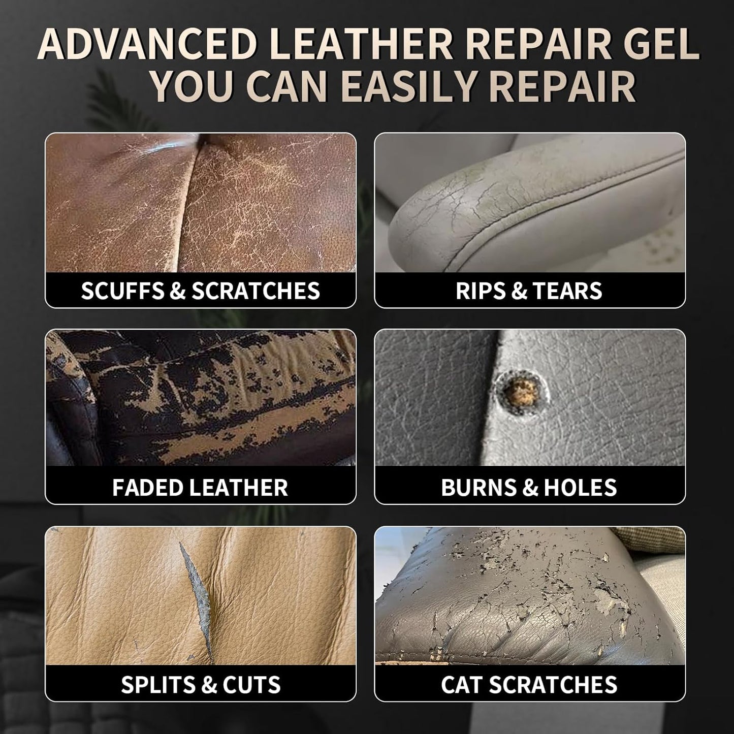 Advanced Leather Repair Gel, 2025 New Leather Repair Coloured Cream Gel, Upgrade Professional Leather Repair Kit for Car Seat Vinyl Repair Kit, Multifunctional Couch and Jacket Repair Kit (Coffee)
