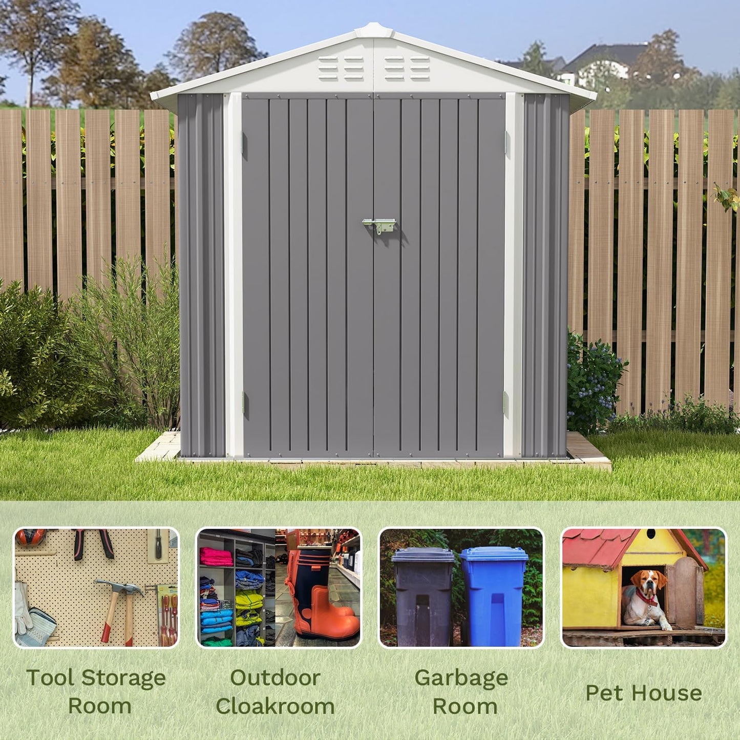 Patiowell 6x4 FT Outdoor Storage Shed, Water-Resistance Metal Outdoor Sheds with Vents & Lock, Garden Shed of Galvanized Steel for Lawn, Patio, Backyard Garden Tools, Bikes, Green
