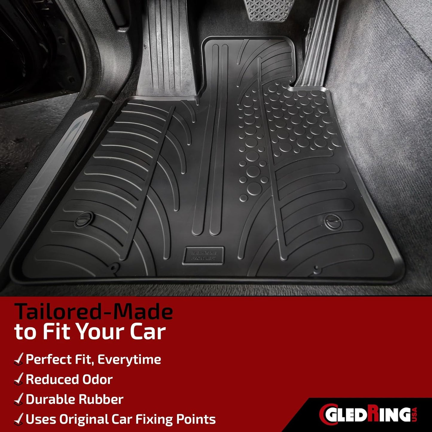 Gledring USA Custom Fit All-Weather Rubber Floor Mats Intended for Mercedes GLC (C253/X253) 2016-2021, No Trimming Required, Tailored Custom Fit, Protects from Rain, Mud, & Snow