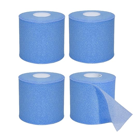 Dimora Pre Wrap Athletic, 4 Rolls Prewrap Headband for Hair, 120 Yards Foam Underwrap Athletic Tape, Best Padding for Underneath Sports Tape, 2.75 Inches x 30 Yards - Blue