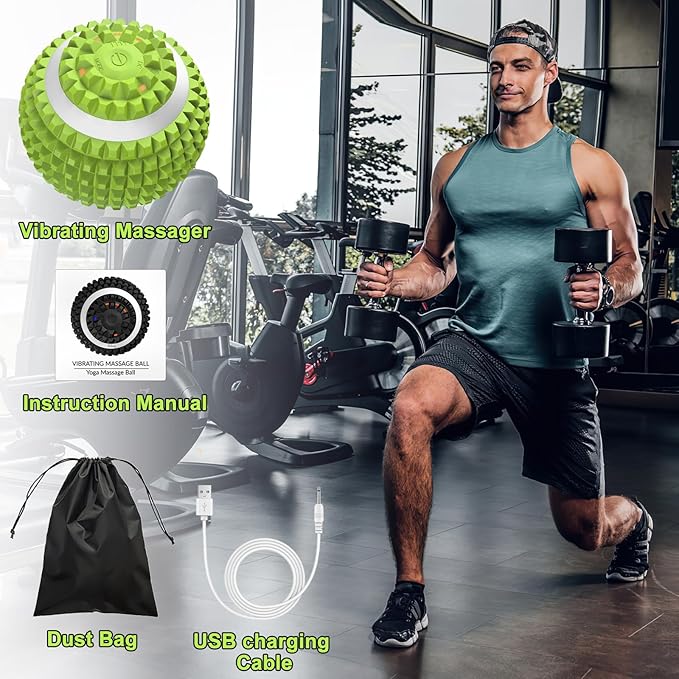 Uppye Vibrating Ball Massager, Vibration Massage Ball for Physical Therapy, Mobility Ball for Workout Recovery, Deep Tissue Massager for Pain Relief and Trigger Point Treatment (Green)