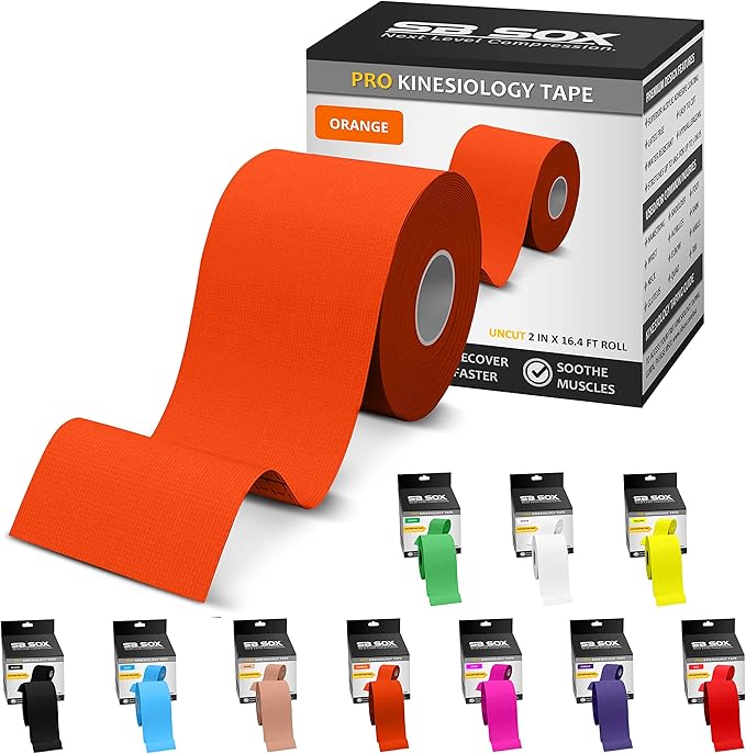 SB SOX Pro Synthetic Kinesiology Tape (Precut & Uncut Options) – Longer Lasting Performance Fabric Option to Our Original Cotton Kinesiology Tape - Also Latex Free, Water Resistant! (Orange - Uncut)