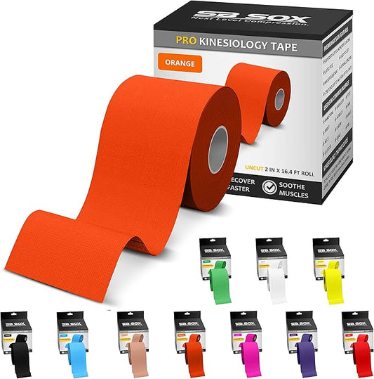 SB SOX Pro Synthetic Kinesiology Tape (Precut & Uncut Options) – Longer Lasting Performance Fabric Option to Our Original Cotton Kinesiology Tape - Also Latex Free, Water Resistant! (Orange - Uncut)
