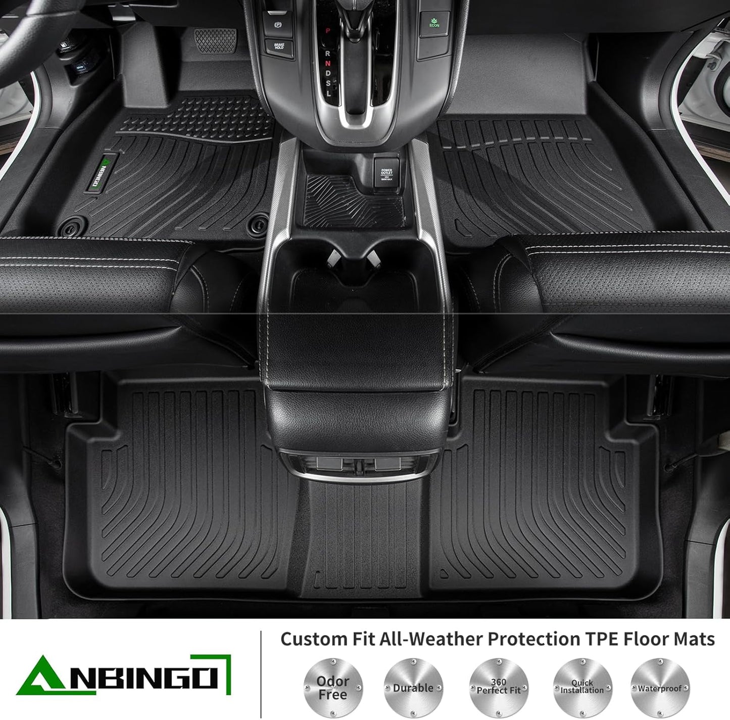 ANBINGO®-Floor Mats & Cargo Liner for Toyota Prius 2016-2022 (Not for Prius Prime & Prius c &Prius v) All Weather Prius Car Mats | 1st, 2nd Row Set & Cargo mat | Prius Floor Liners Accessories-Black