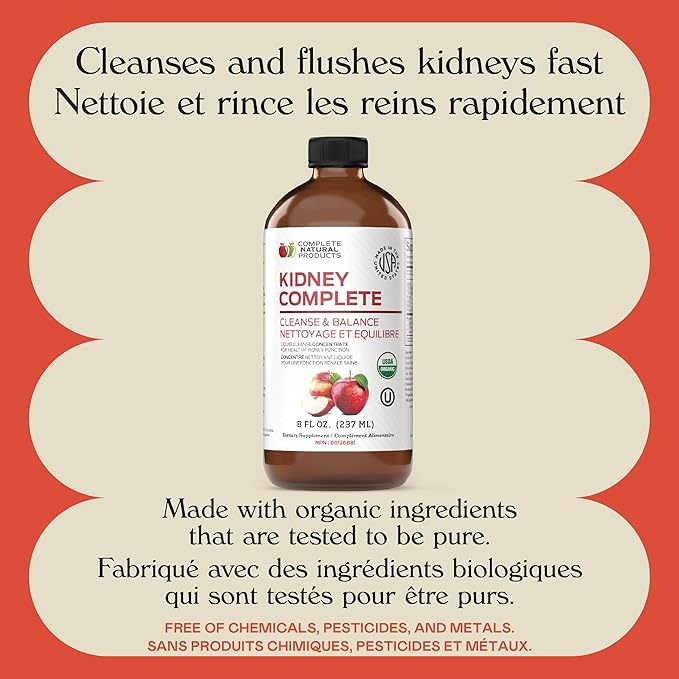 Complete Natural Products Kidney Complete - 8oz Organic Liquid for Kidney Support, Cleanse, and Detox with Apple Cider Vinegar, Lemon, & Organic Chanca Piedra.