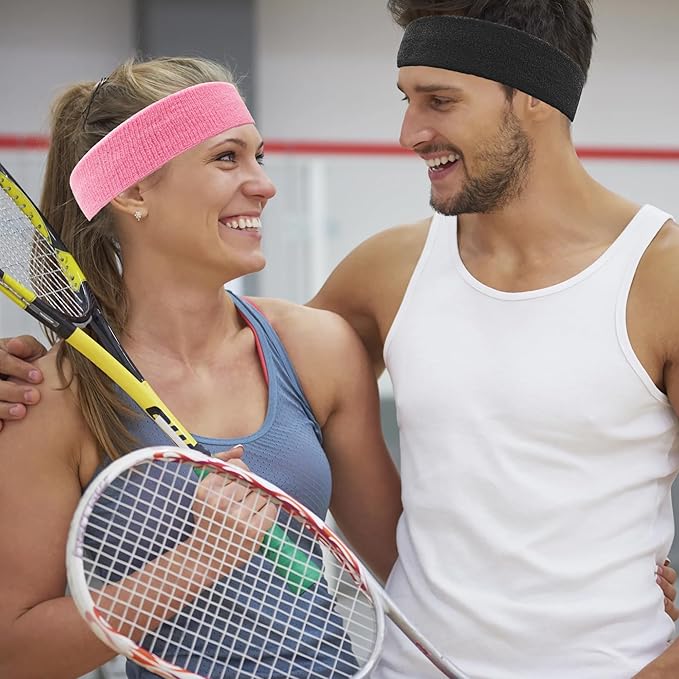 4 Pack Sweatbands Sports Headband for Men and Women, Moisture Wicking Athletic Workout Headband for Running, Tennis, Basketball, Yoga, Gym Stretchy Unisex Sweatband