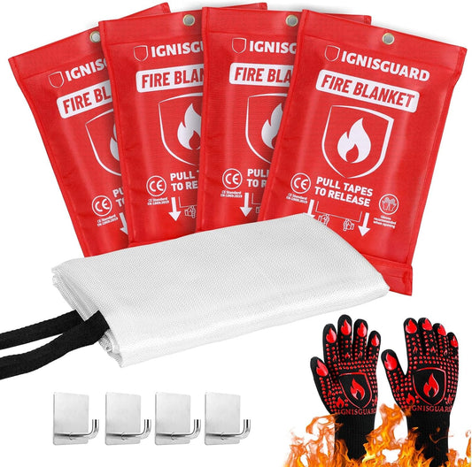 Emergency Fire Blanket for Home and Kitchen, 4-Pack 40"x40", Fiberglass Fire Blankets Emergency for Home BBQ Grill Camping Car Office Warehouse Picnic Fireplace Fireproof Survival Safety