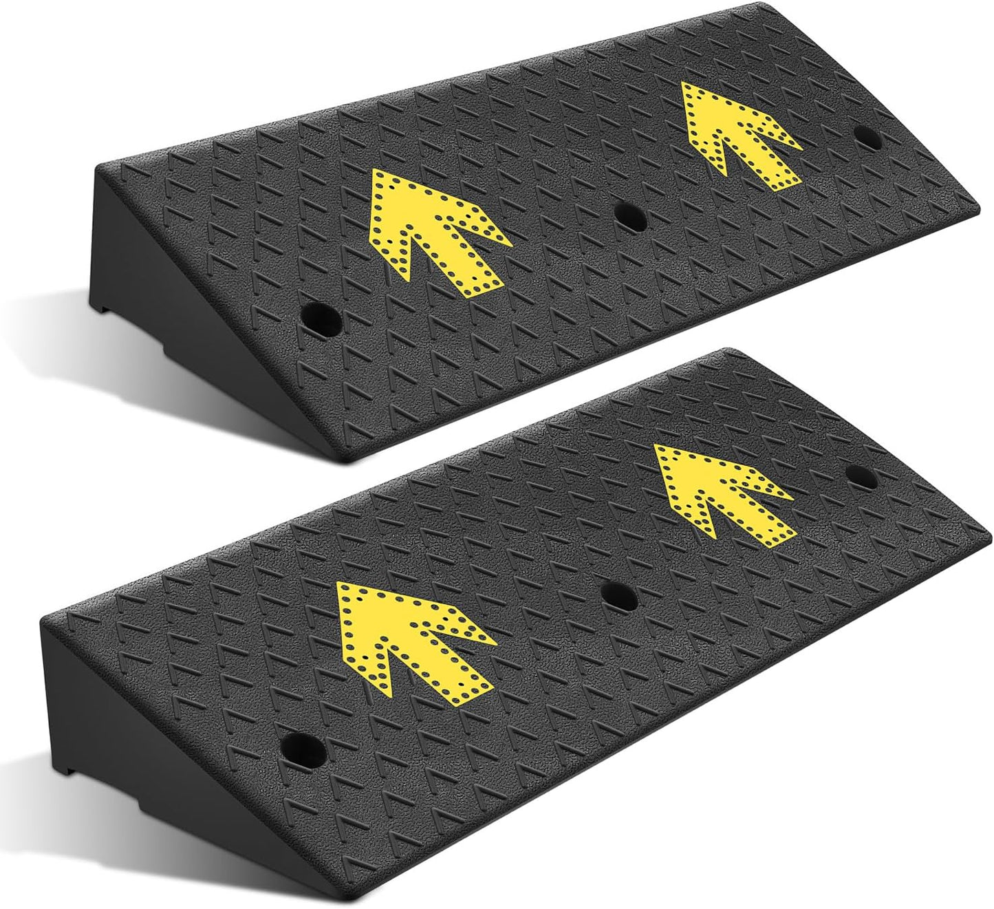 DNA MOTORING 2pcs 5.3" Rise Rubber Arrow Curb Ramp Heavy Duty Loading Threshold Ramp 37.4 in L x 13.8 in W x 5.3 in H for Loading Dock, Warehouse, Wheelchair, Motorcycles, Cars, TOOLS-00651
