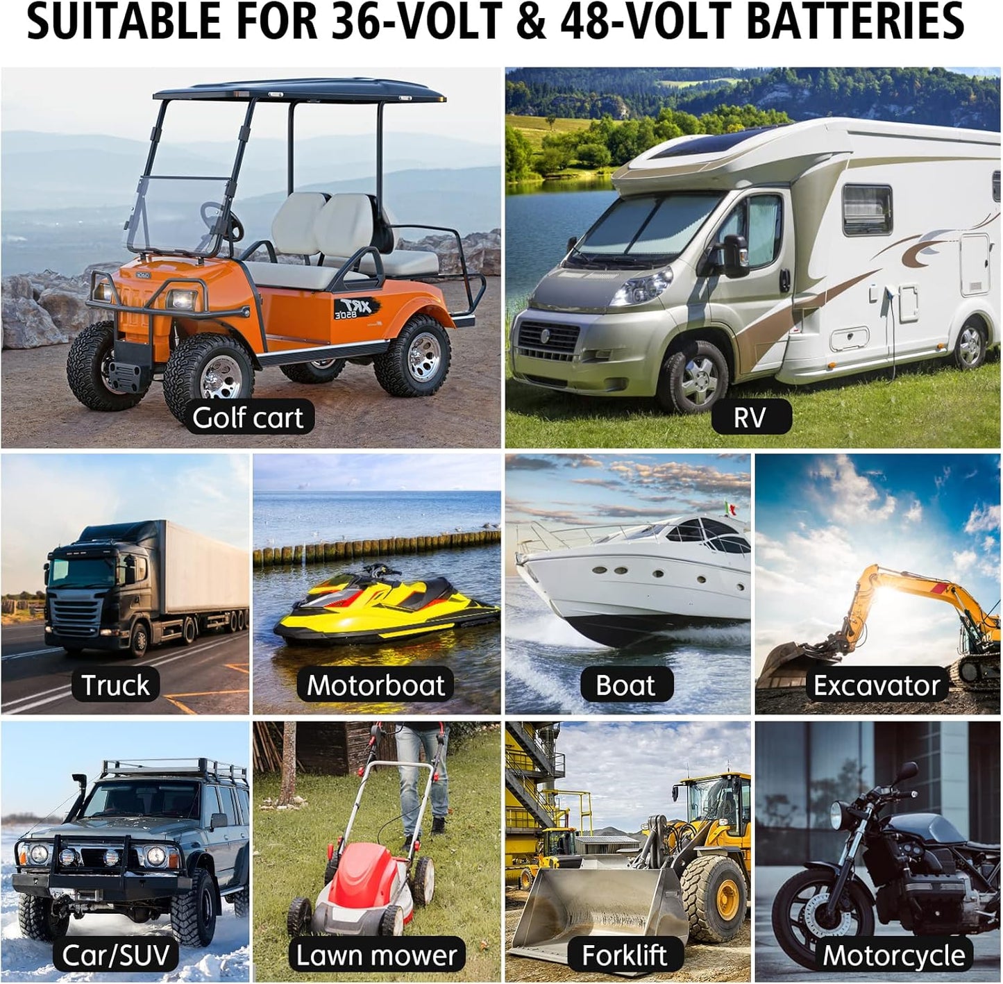 Golf cart Battery Charger, 36V 18A and 48V 13A Trickle Charger,36 Volt Golf Cart Charger,for Club Car,EZGO & Yamaha,Lithium,LiFePO4,Lead-Acid AGM/Gel/SLA..Battery Chargers,Crowfoot Plug