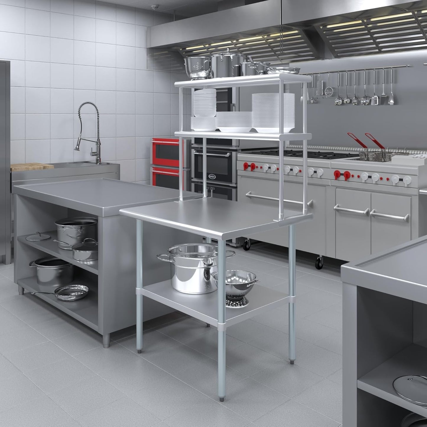 AmGood Stainless Steel Work Table Double Tier Overshelf 30" x 36" Work Table + 12" Overshelf