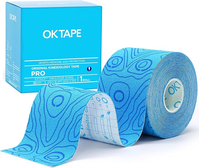 OK TAPE PRO Kinesiology Tape, 2inch x Long Roll 16ft Free Cut Tape, Elastic Athletic Tape Therapeutic Latex Free, Blue+Blue