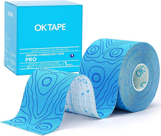 OK TAPE PRO Kinesiology Tape, 2inch x Long Roll 16ft Free Cut Tape, Elastic Athletic Tape Therapeutic Latex Free, Blue+Blue