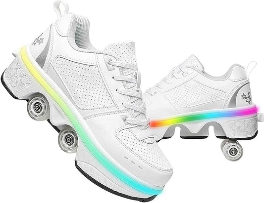 Double-Row Deform Wheel Automatic Walking Shoes Invisible Deformation Roller Skate 2 in 1 Removable Pulley Skates Skating Parkour