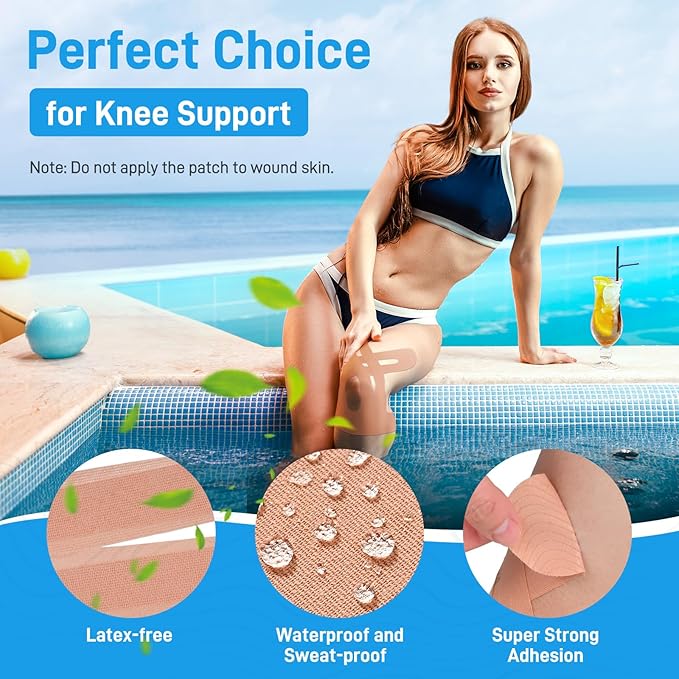 Kinesiology Tape for Knees, 10 Count Knee Tape for Knee Pain Relief Pre Cut, Latex Free Knee Tape, Support Muscles and Joints, Knee Kinesiology Tape Pre Cut, Waterproof and Elastic (Flesh Color)