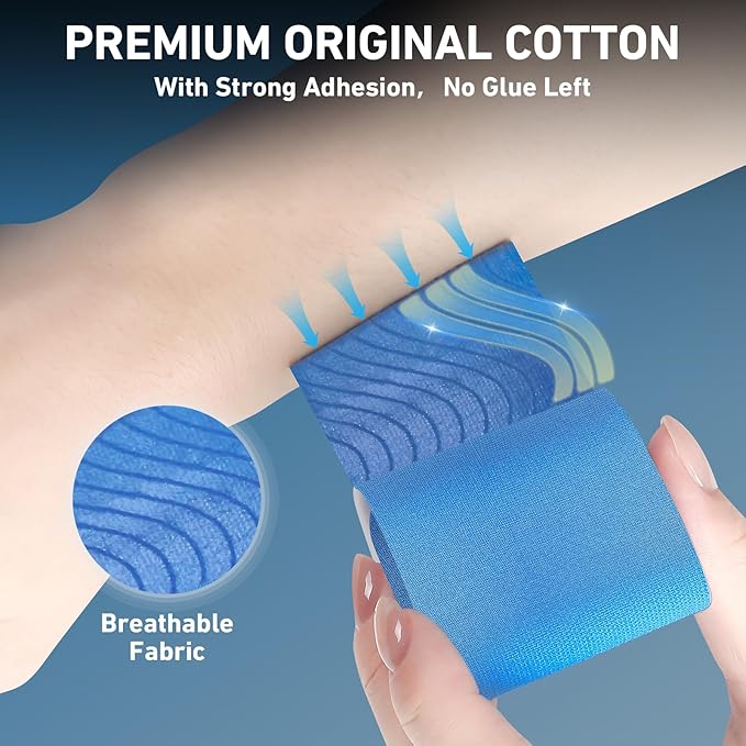 Kinesiology Tape for Knees Pre Cut, 12 PCS Upgrade KTQUICK Knee Tape For Knee Pain Relief Pre Cut, Original Cotton Knee Tape, Flexible & Durable Sports Tape for Support & Comfort During Workouts, Blue