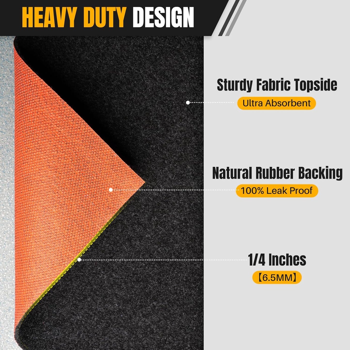 Heavy Duty Oil Spill Mat, Garage Floor Mat for Under Car, 64" X 32", Waterproof, 1/4" Rubber Backing Protects Floor, Reusable, Absorbs All Types of Spills, Oil Absorbent Pads(2-Pack)