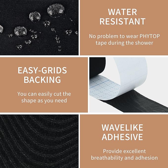 Bulk Kinesiology Tape for Knee, Shoulder, Elbow and More, Perfect K Tape Roll Uncut for Sports, Recovery and Physio Therapy, 2 Pack Black