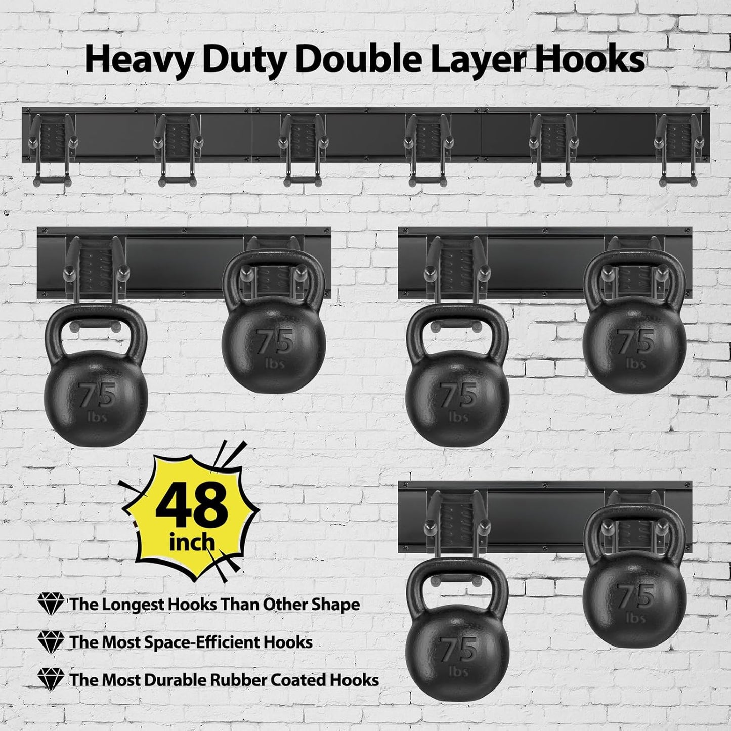 Garage Tool Organizer Wall Mount, 48 Inch Adjustable Garage Tool Storage Rack, Heavy Duty Garden Tool Organizer Rack, Yard Tool Organizer System for Rake Shovel Broom Mop Wall Holder