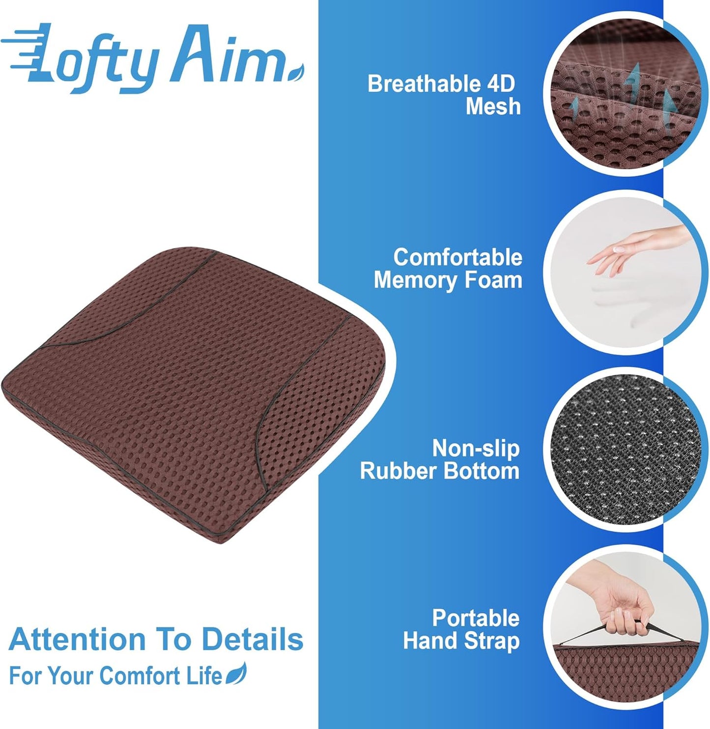 Car Seat Cushion, Comfortable Memory Foam Seat Pillow for Driving, Sciatica-Back Pain Relief, Cushion for Car-Truck, Office, Wheelchair - Mesh Brown