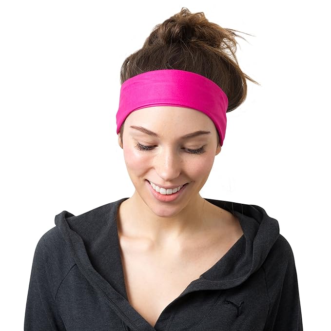 RiptGear Stretch Sport Headband for Women (Solid Pink) — Made of Non-Slip Sweat Wicking Fabric — Great for Yoga, Running or The Gym — Soft Headband That Fits Most Head Sizes — (1-Pack)