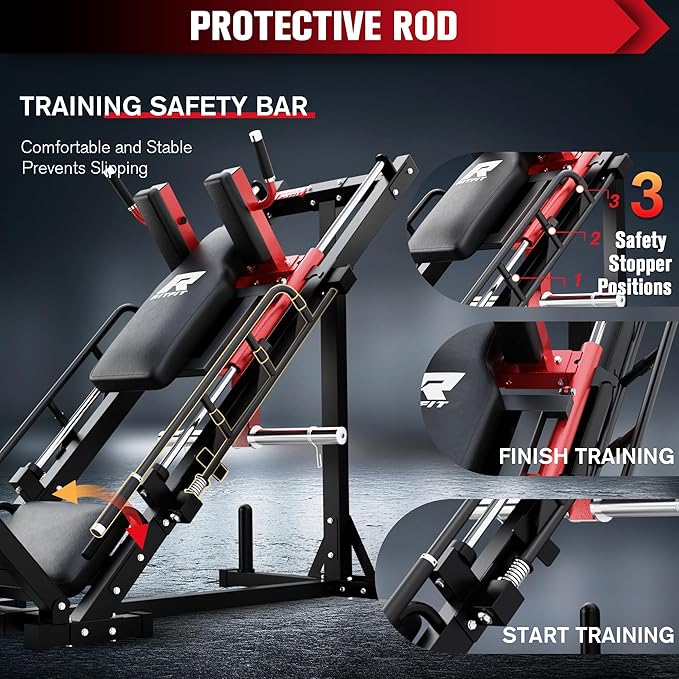 RitFit Adjustable Leg Press and Hack Squat Machine with Weight Plate Set, Professional Home Gym Equipment with Linear Bearings, Specialized for Complete Lower Body Workouts and Weight Storage Posts