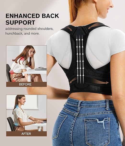 URSEXYLY Back Brace and Posture Corrector for Women and Men, Lightweight Shoulder Straightener Adjustable Full Back Support,Back Pain Relief Spine Corrector (Black, XS/S)