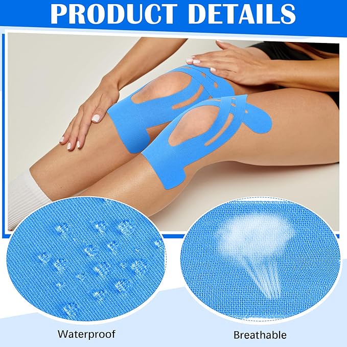 50 Pcs Precut Kinesiology Tape for Knees Pain Relief Elastic Waterproof Athletic Knee Tape for Support Stability Sports(Blue)