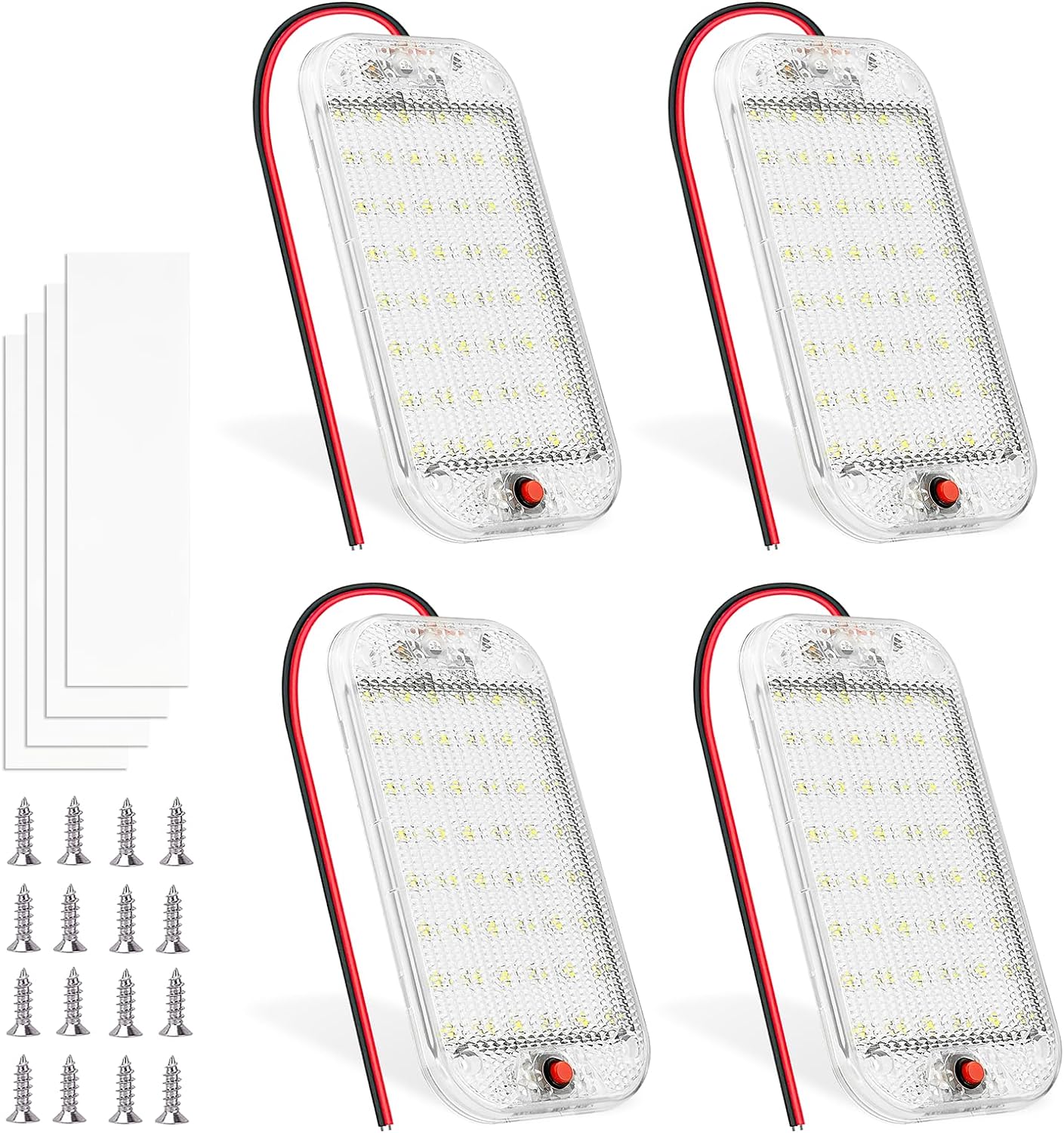 Dome Light for RV Interior, 48LED 800LM Ultra Bright 12 Volt LED White Lights, RV Ceiling Light with Switch Control, Ideal for Car Van Truck Camper Lorry Motorhome Boat(4 Pack)