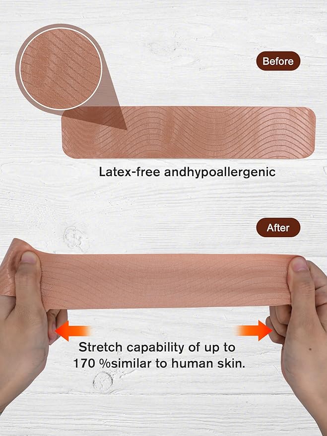 Kinesiology Tape Precut, Lychee Elastic Cotton Athletic Tape for Joint Support and Muscle Pain Relief Waterproof Breathable (Beige,4 Rolls)