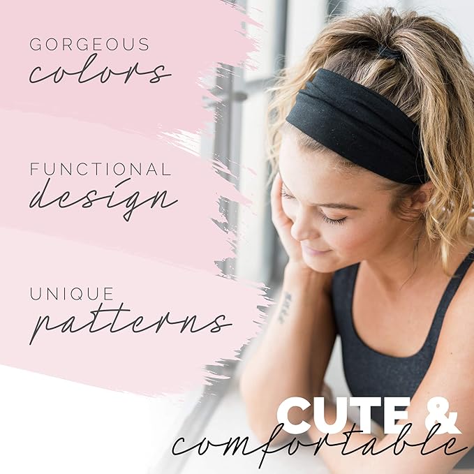 Maven Thread Workout Headbands for Women, 2Pack - 4 inch Thick Wide, Non Slip Sweatbands for Women, Ideal for Exercise, Gym Hairband for Athletic Workouts and Yoga, Black Marble