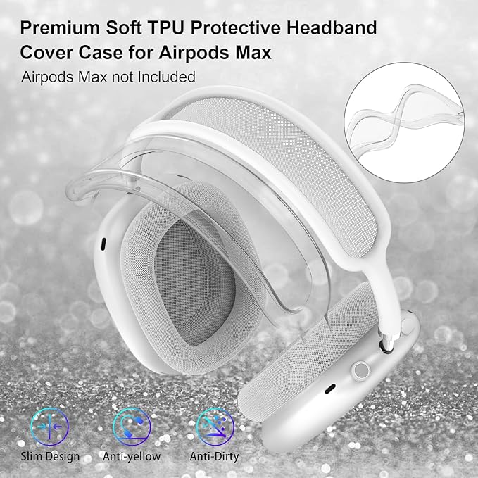 for AirPods Max Case Headband Case Cover,Clear Headband Cover Protector,Soft TPU No-Yellow Sweatproof Washable Cushion/Top Pad Protector Sleeve Cover for Airpods Max Accessories-Translucent