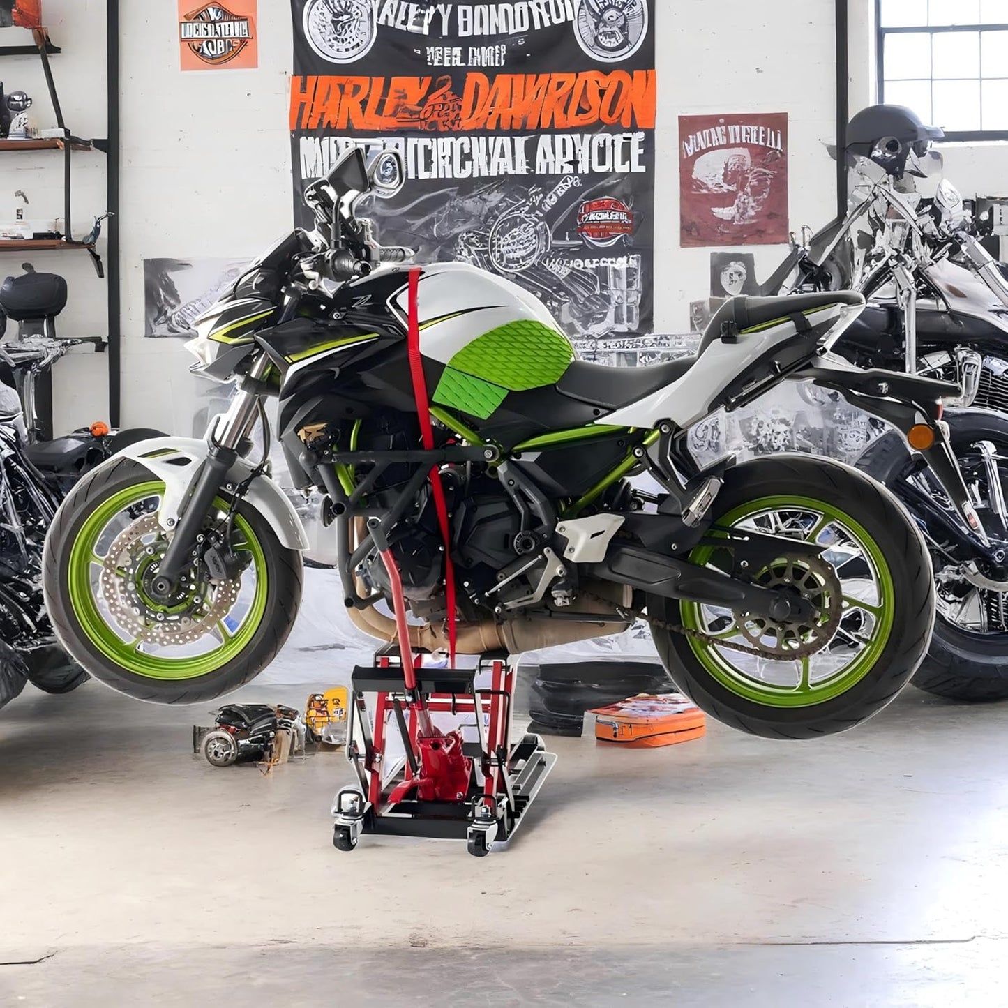 1500 lbs Hydraulic Motorcycle Lift Jack with Safety Lock & Foot Pedal, Heavy Duty Steel ATV/UTV Lift Stand, Adjustable 4.75"-14.75" Height, Portable Garage Bike Hoist for Powersports