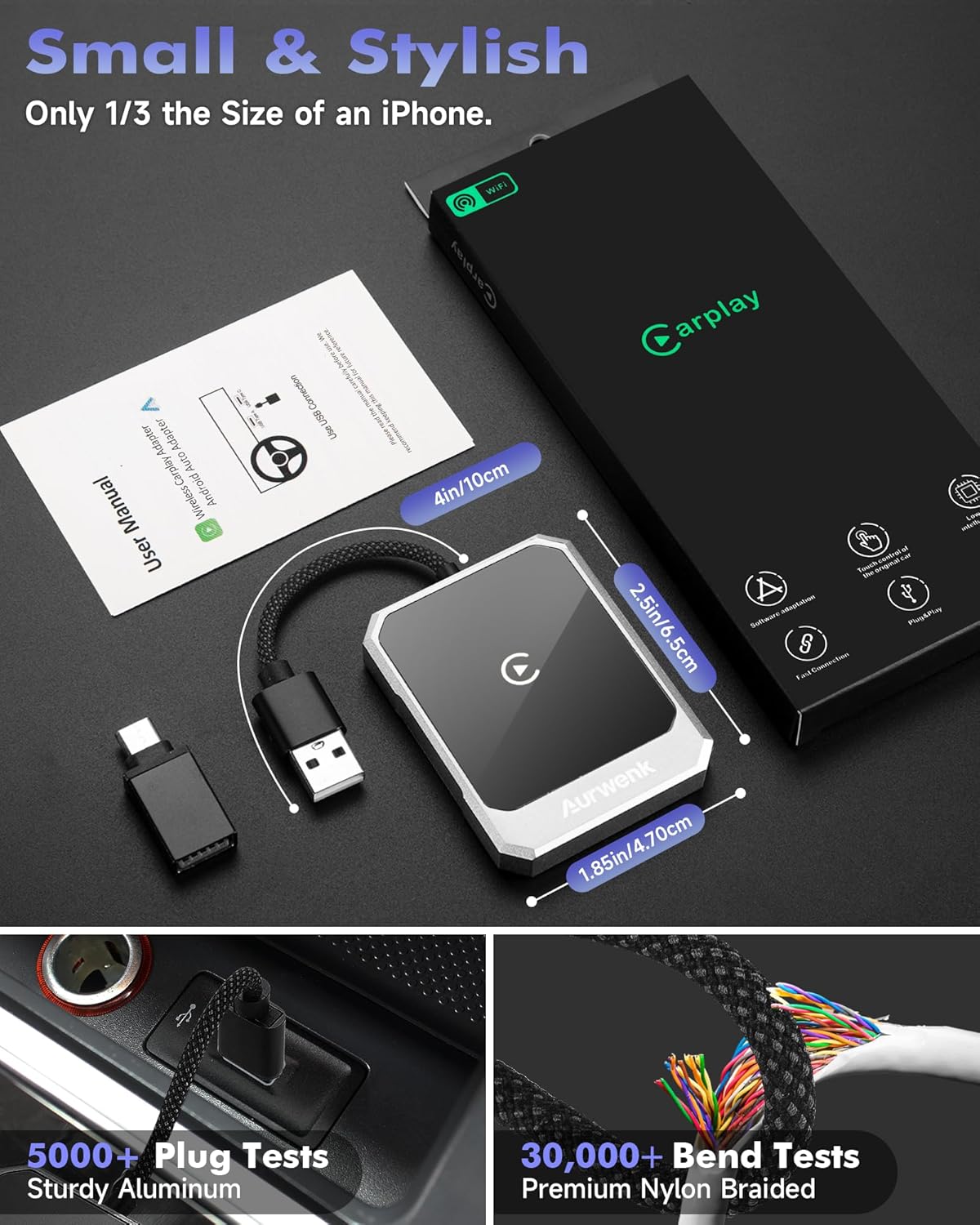 Wireless CarPlay Adapter for iPhone - Plug & Play Wired to Wireless Apple CarPlay Adapter, Fast Auto Connect, Stable & No Delay, Mini Wireless CarPlay Dongle for Cars from 2016 and iPhone iOS, Silver