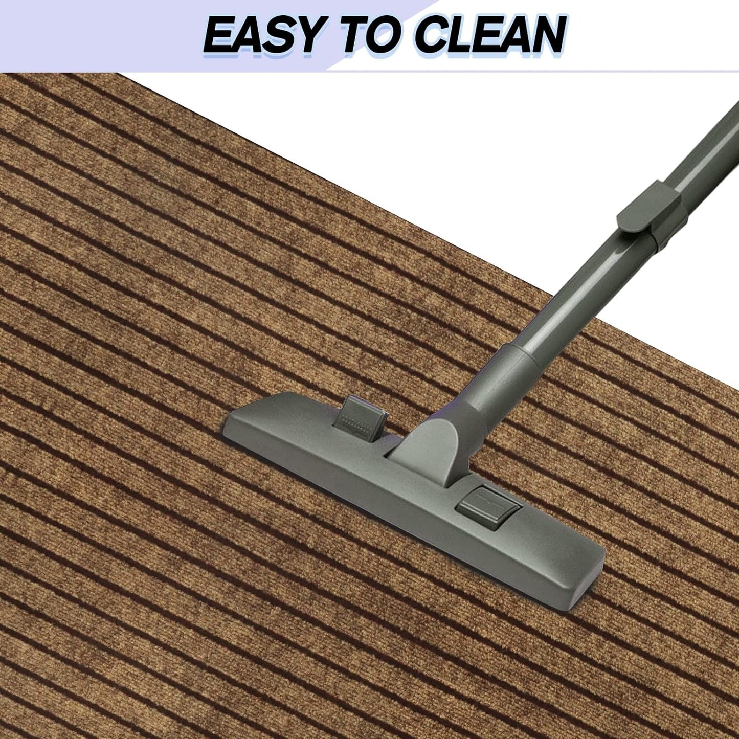 Custom Size Backed Non-Slip Area Rugs Runner, Easy Clean, Waterproof Runner Rugs for Hallway Entryway, Kitchen, Laundry, 2FT x 50FT, Brown Stripe