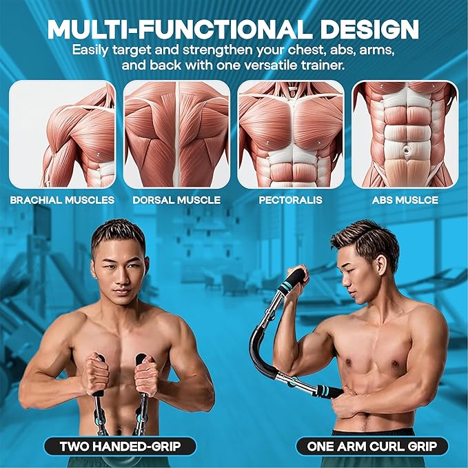 Twister Arm Trainer, 40-100lbs Adjustable Power Twister Bar for Men and Women, Chest Exerciser Forearm Strengthener for Upper Body Fitness Training, Portable Spring Resistance Exercise Equipment