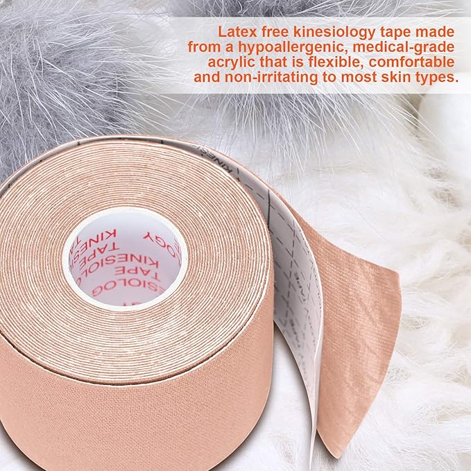 Kinesiology Tape Athletic Tape Sport Tape, Lychee Supports & Protects Muscles, Waterproof and Latex Free, Breathable Elastic for Sport Activity (Beige, 6 Rolls)