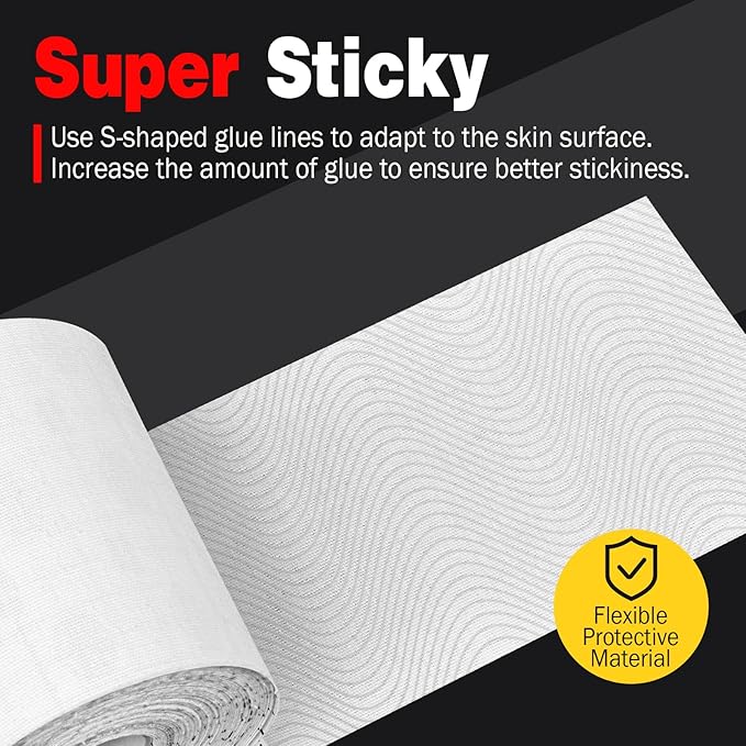 AZEN Turf Tape Football, 4 Inch x 9.14 Yards Extra Wide Kinesiology Tape Rolls, Waterproof Athletic Tape, Protects from Turf Burn (White)