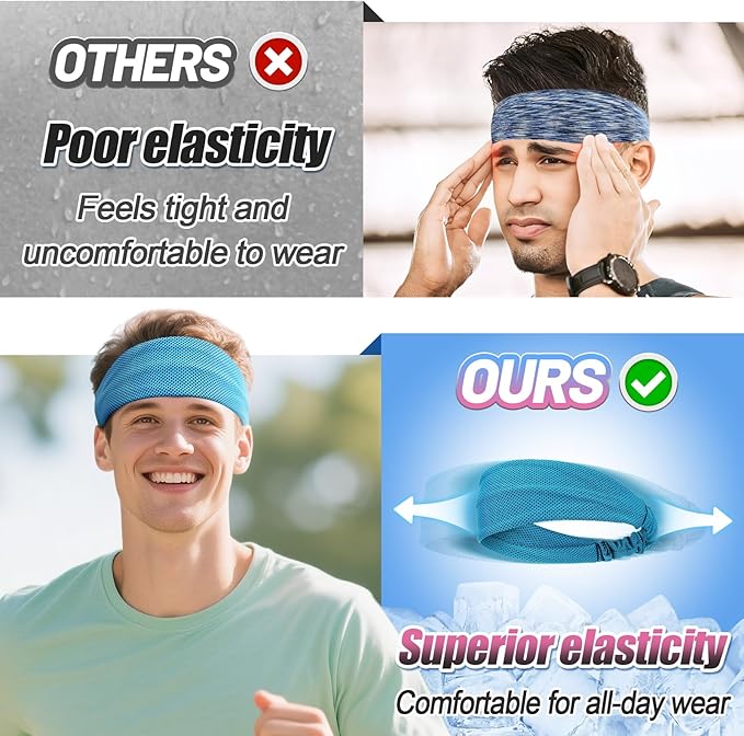 Cooling Headbands for Men Women - 4Pcs Highly Elastic Quick Chilly Workout Sweat Band, Comfortable Moisture Wicking Hairband