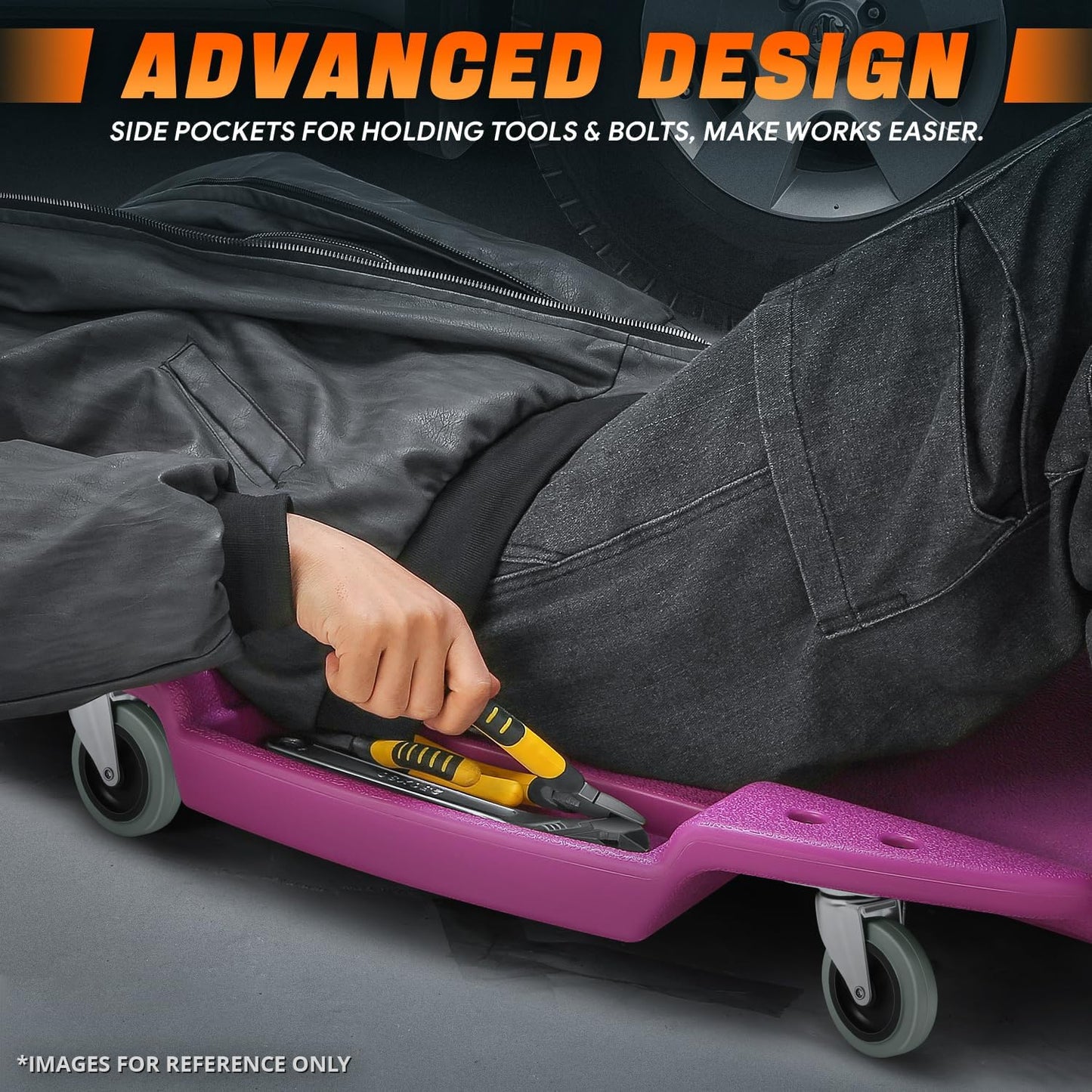 DNA MOTORING 48 Inches Heavy-Duty Low-Profile Roller Automotive Creeper with Padded Headrest, Purple, TOOLS-00239-PR