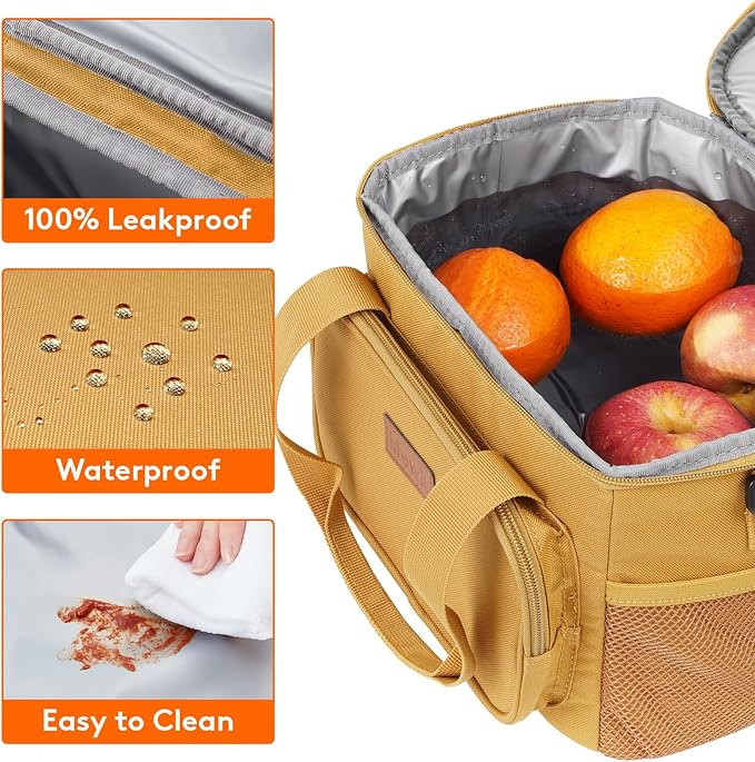 Lifewit Medium Lunch Bag Insulated Lunch Box Soft Cooler Cooling Tote for Adult Men Women, Brown 12-Can (9L)