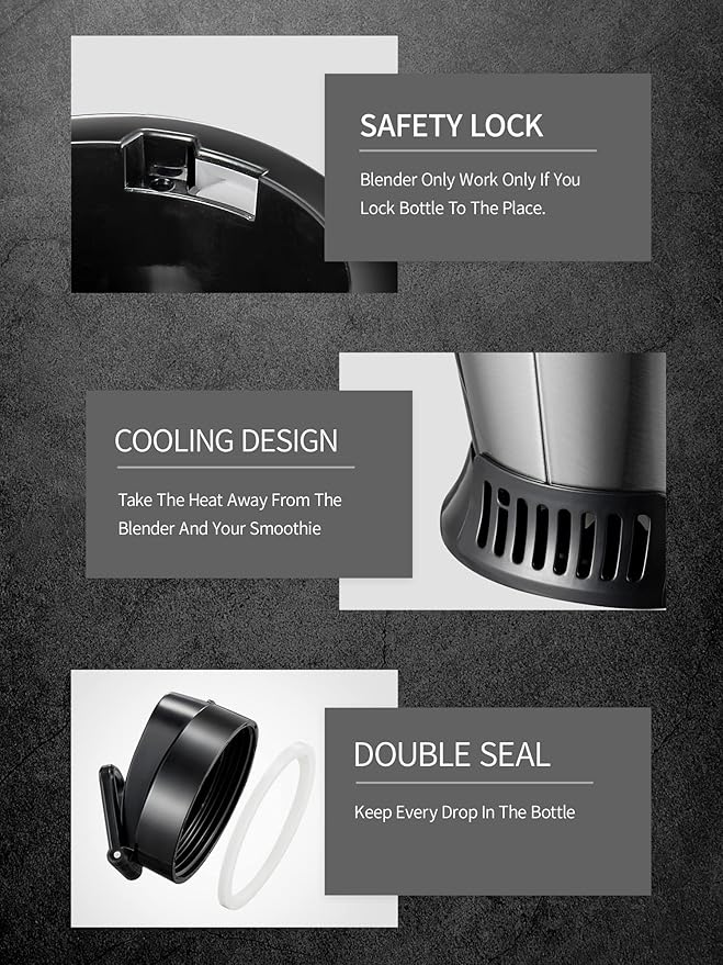 Personal Blender, Electric Shake Bottle with 2 x 20oz Travel Bottle and Coffee/Spices Jar, Portable Shaker Cups for Protein Shakes, 500W Single Serve Blender for Shakes and Smoothies, Sports(Black)