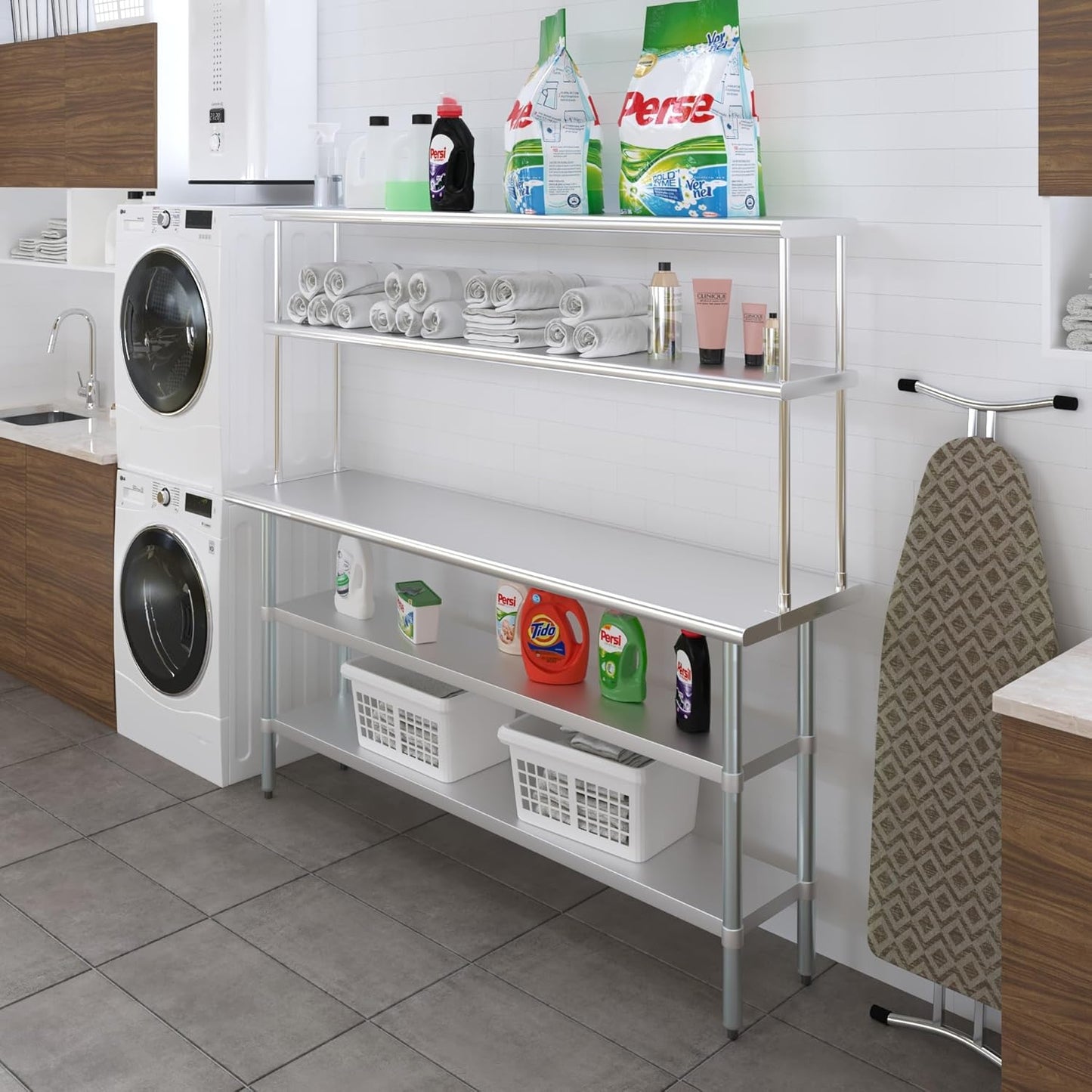 Amgood Stainless Steel Work Table with 2 Shelves | Metal Kitchen Prep Table & Shelving Combo (18" x 72" Table with 2 Shelves + 12" Overshelf)