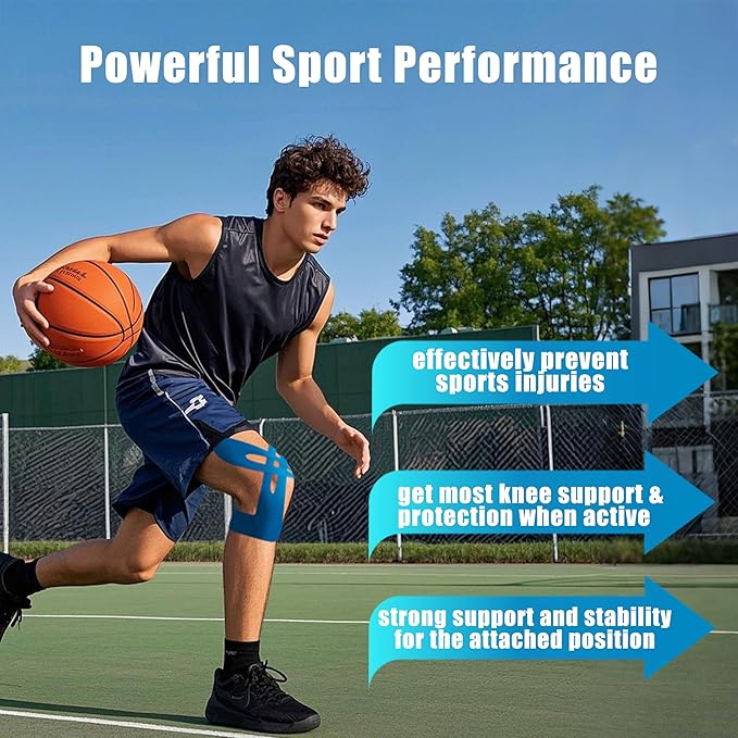 Precut Kinesiology Tape for Knees,12 Pcs – Elastic Knee Support & Stability, Pain Relief – Waterproof, Breathable, Hypoallergenic Athletic Tape (Blue)