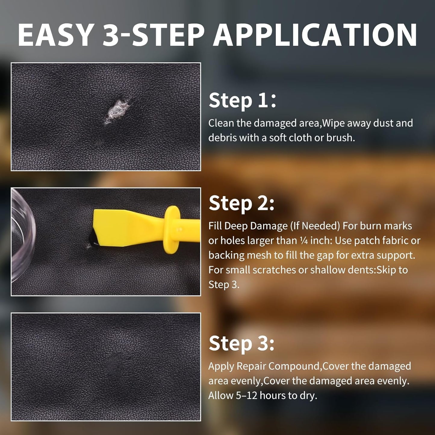 Leather Repair Kit,Car Seats, Sofa,Jacket & Purse - Repairs Burn Holes,Scratches,Tears - Restores Faux,Vinyl,Artificial and Real Leather (Black)