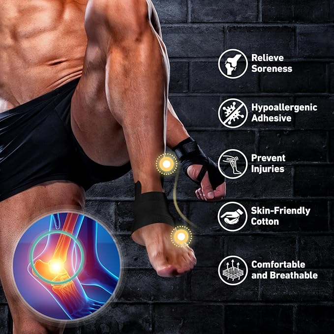 Kinesiology Tape for Ankle, KTQUICK 12 Count Ankle Tape Precut, Original Cotton Waterproof & Breathable, Enhance Elastic Kinesiology Athletic Tape for Ankle Support and Muscle to More Sports (Black)