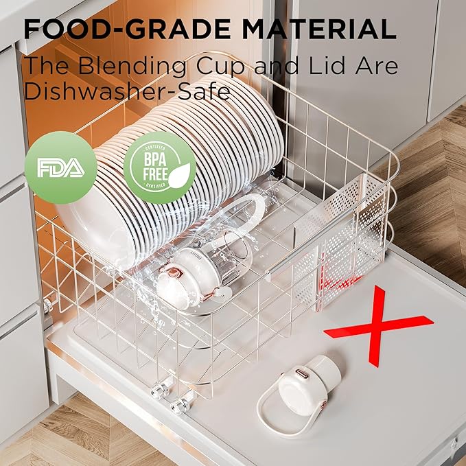 Personal Blender, Portable Blender for Shakes and Smoothies with 27oz Cup and Lid, Type-C Rechargeable, Dishwasher Safe Parts, BPA-free, Sports/Travel/Hiking/Office/School, with Shoulder Strap