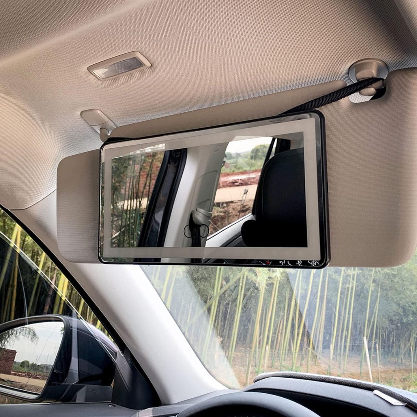 Car Visor Vanity Mirror with Rechargeable LED Lights, 3 Light Modes & Dimmable Touch Screen, Light Up Big Passenger Car Mirror Accessories for Women Girl, Universal for Truck SUV, Black