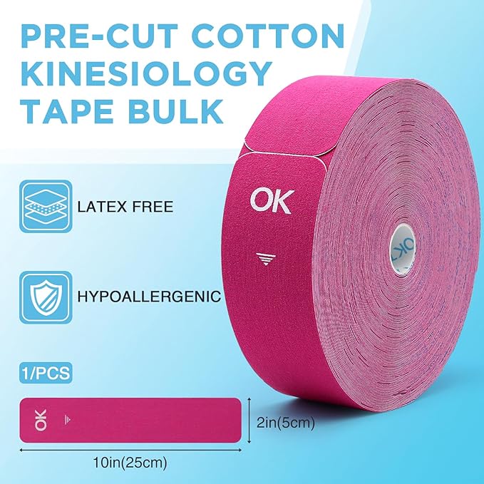 OK TAPE Kinesiology Tape Pre Cut Strips Bulk (150 PCS),Elastic Cotton Latex Free Hypoallergenic Athletic Tape Roll for Muscle Joint Knee,Waterproof k Tape 2in×10in/PCS